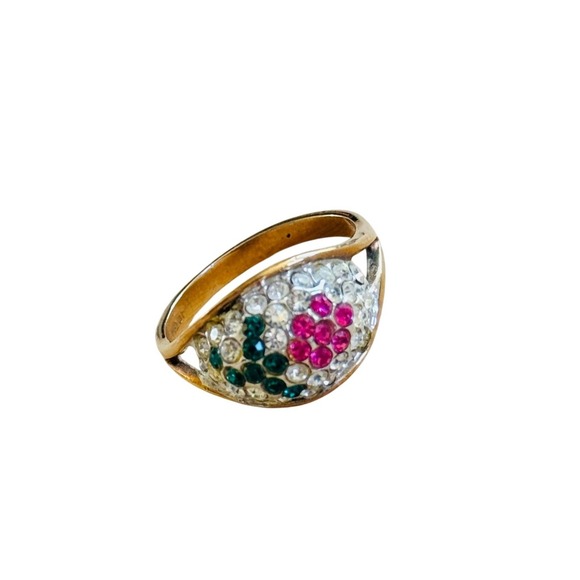 Jewelry - VTG 14K Gold Filled Flower Cocktail Cluster Ring Crystal Pave 70s Sz8.5